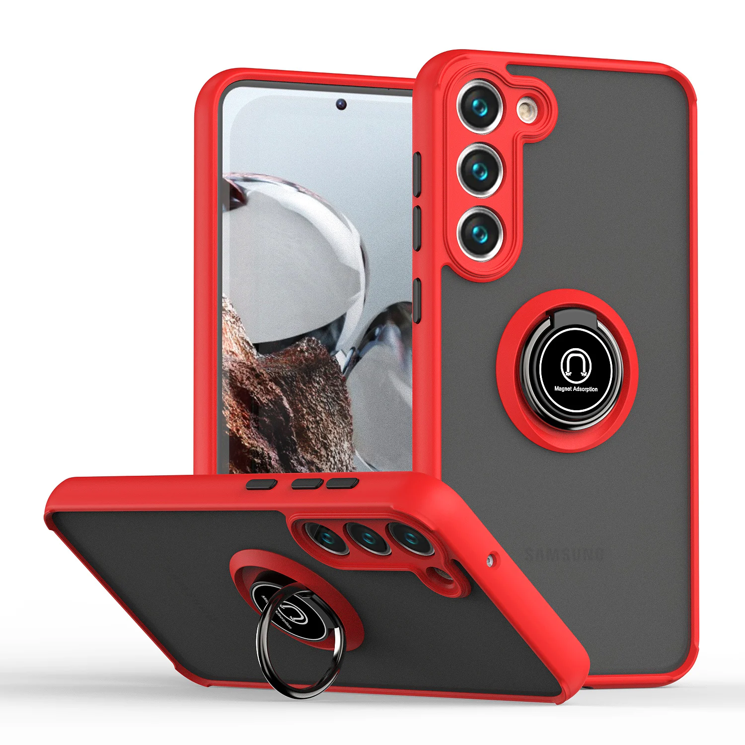 Translucent Shockproof Armor Ring Cover with Stand Holder