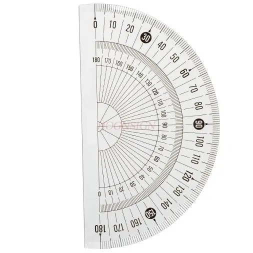 1개 학생용 투명 플라스틱 각도기, 두꺼운 눈금, 투명 반원자, 180도 그리기용 각도자