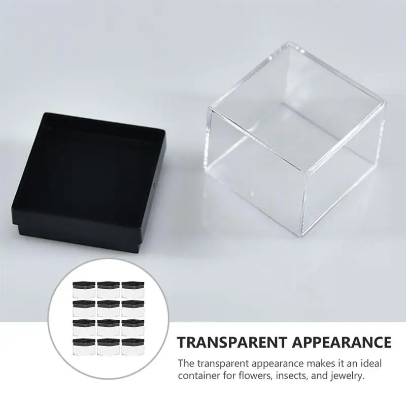 12pcs Transparent Plastic Square Box Mineral Specimen Collection Box Storage