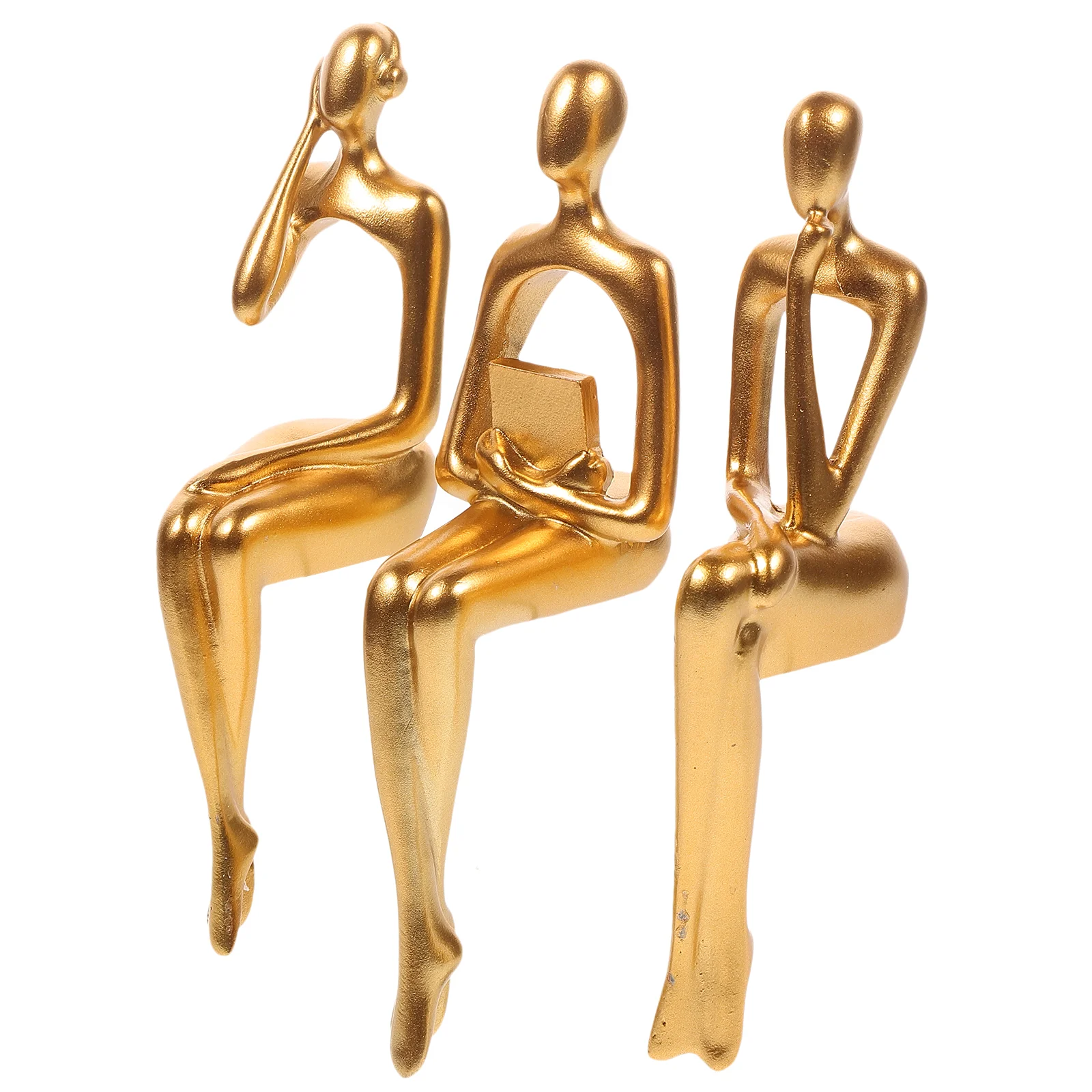 

3 Pcs Ornaments Thinker Statue Decors Shelf Gold Shelves for Office Resin Decoration Figurine Desktop Decorations