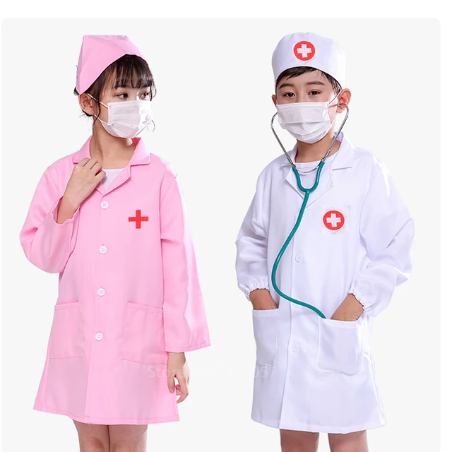 1 Set Simulation doctor nurse work Children Uniform Cross Coat Halloween Costume Kids Cosplay Baby Toys Fancy Party birthday WYW 2