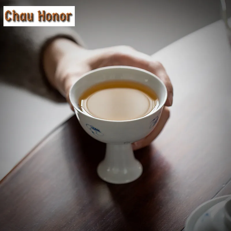 2pc/set 40ml Boutique Pure Hand Painted Japanese Apricot Art Ceramic Tea Cups Household Chinese High Foot Cups Kung Fu Tea Set