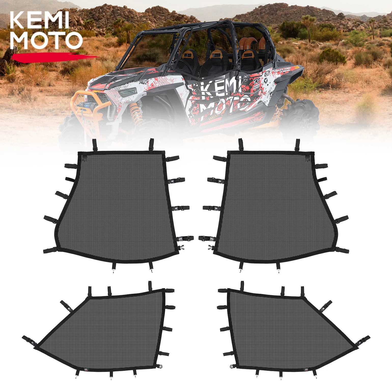 KEMIMOTO Roll Cage Window Mesh Net Compatible with Polaris RZR XP4 1000 4 2014-2022 2023 Side Mesh Shield Protective Netting