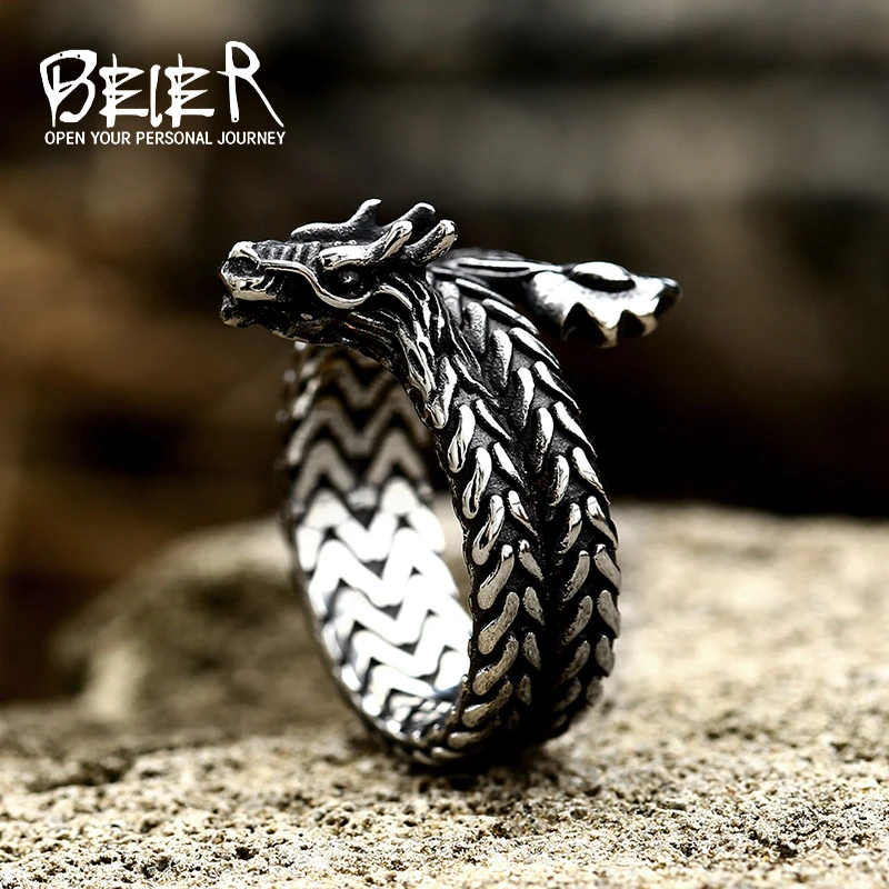 Beier-Bague tête de dragon viking en acier inoxydable pour hommes, échelle de dragon, haute qualité, bijoux design créatif, nouvelle mode