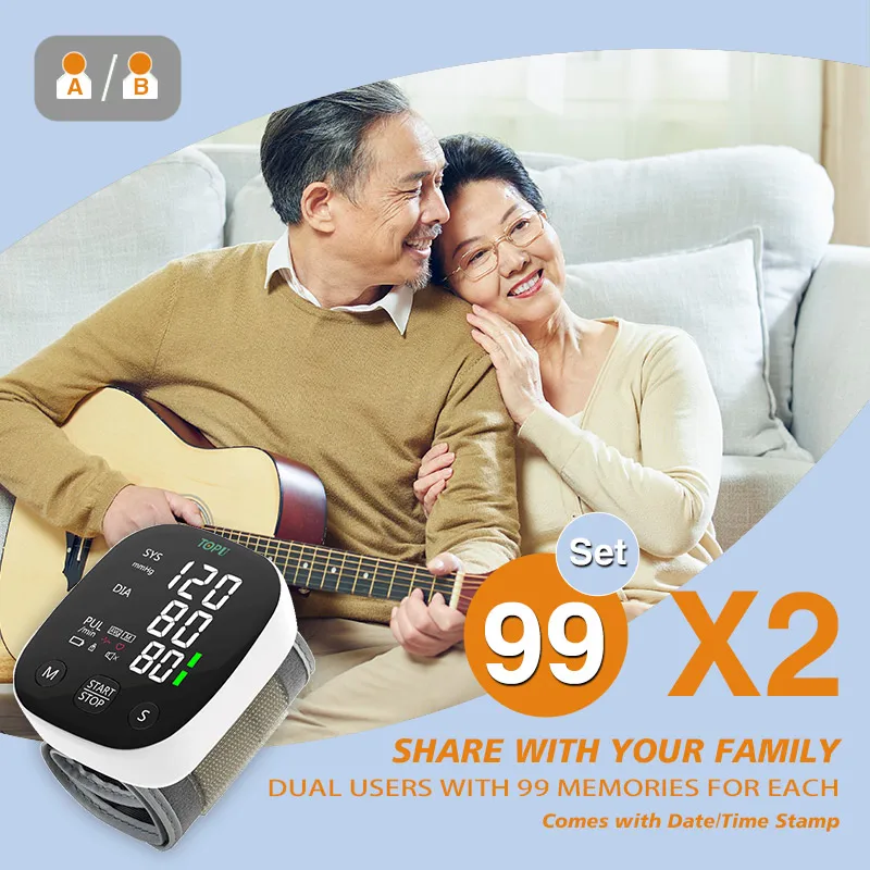 TOPU MEDICAL LED Screen Wrist Sphygmomanometer Wrist Digital Tensiometer Digital Blood Pressure Monitor With Voice Function