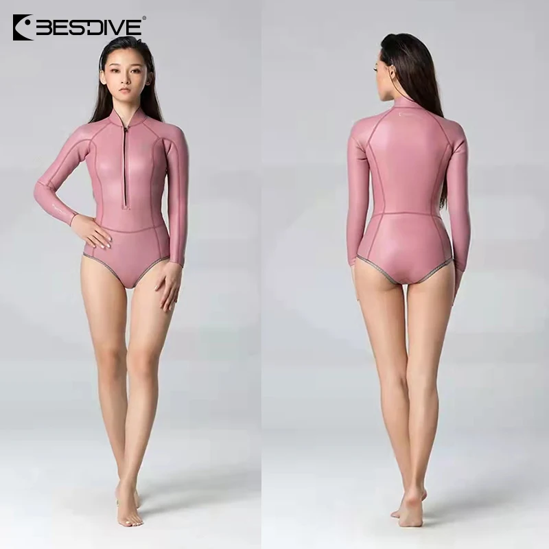 Bestdive-女性用ウェットスーツセット,2mm,滑らかな肌,本革