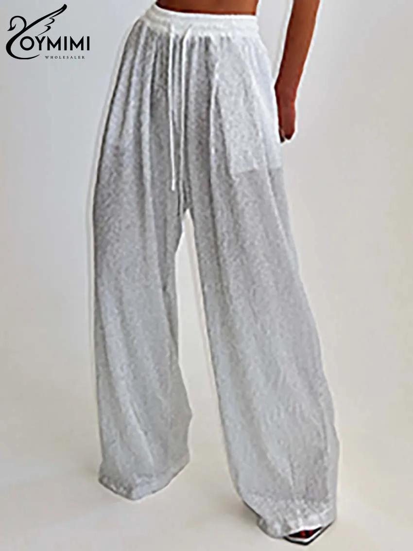 Oymimi Fashion Light Gray Patchwork Women's Pants Elegant Drawstring Straight Trousers Casual New Mid Waisted Knitting Pants high waisted jeans women 2023 autumn new button full length wide leg denim pants fashion vintage y2k light blue loose trousers