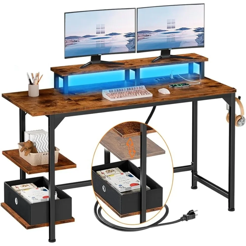 Desk with Power Outlets and LED Lights,47