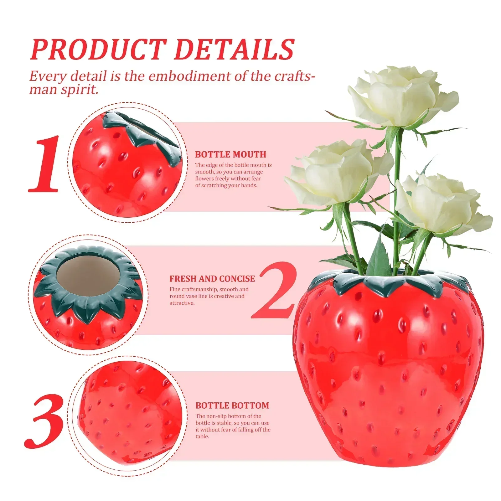 Strawberry Creative Vase Flower Ceramic Pot Planter Floral Holder Decorative Fruitcenterpiece Table Succulentart Decor Pottery 4