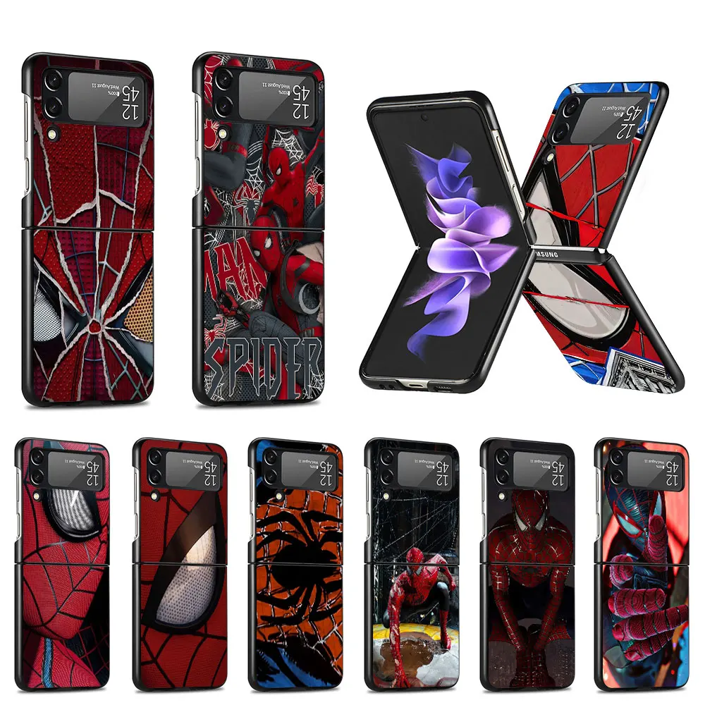 Spider Man Spiderman Case Per Samsung Galaxy Z Flip 3 4 5G Flip4 Flip3 Black Hard Pc Coque Zflip3 Zflip4 Cover Per Cellulare