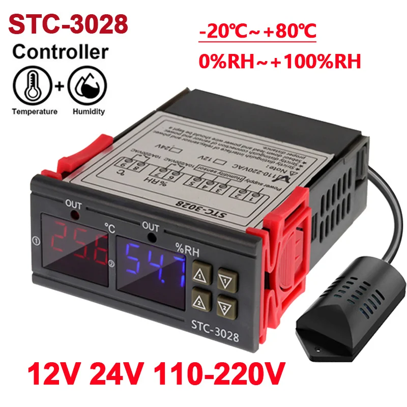 

STC-1000 Digital Thermostat STC-3028 Temperature Humidity Control Thermometer Hygrometer Incubator Controller AC 220V DC 12V 24V