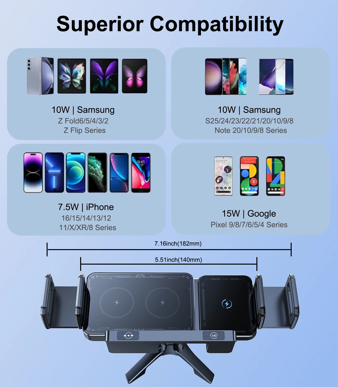 Eary Wireless Car Charger Auto-Clamp Car Mount Fast Charging Air Vent Car Phone Holder Stand Compatible with iPhone 16 Samsung