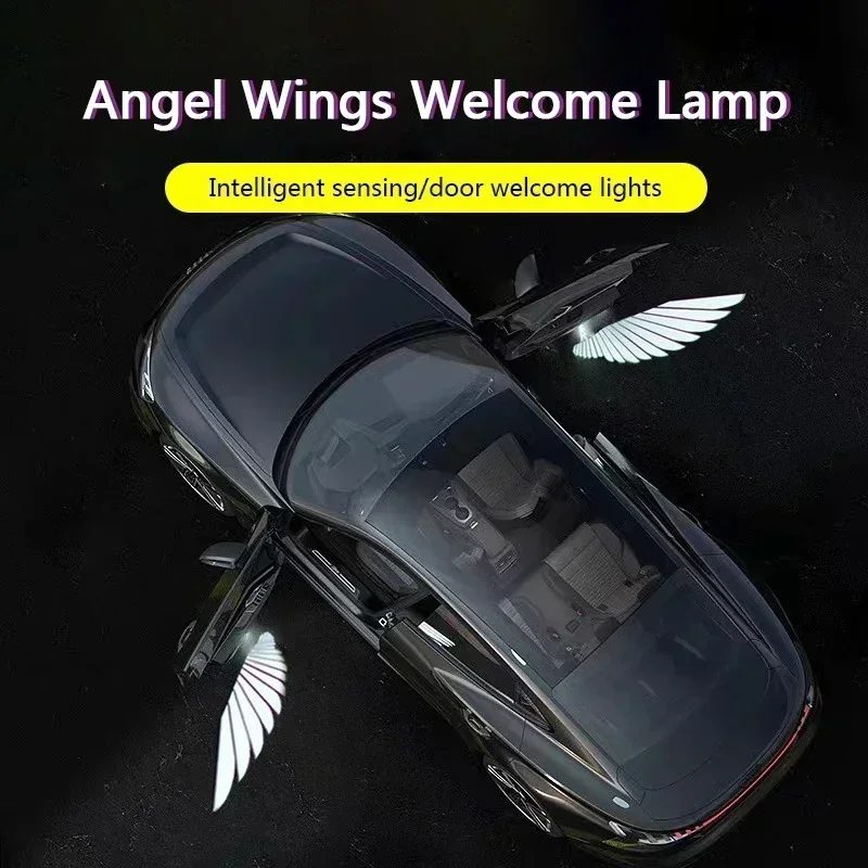Car Angel Wings Wireless Car Door Welcome Decorative Light Courtesy Shadow Projector Lamp LED HD Logo Light Car Accessories