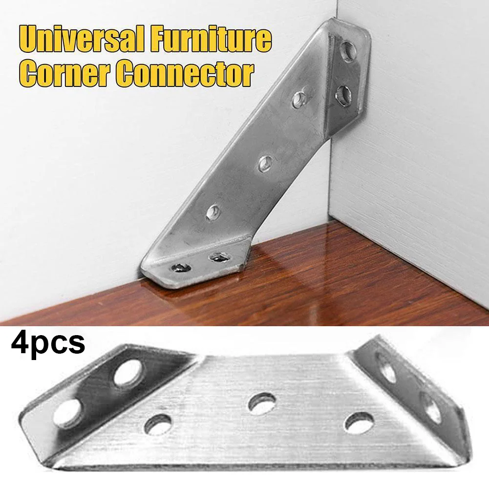 4PCS Stainless Steel Angle Corner Brackets Fasteners Connector Protector Supporting Furniture Hardware