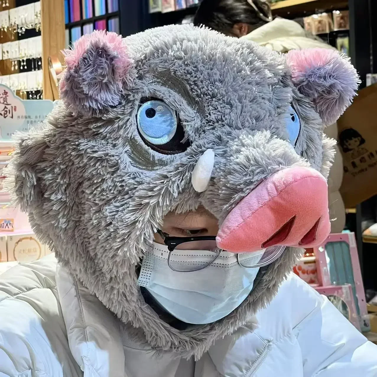 Cosplay Prop Wild Boar Head Plush Hat Hashibira Inosuke Plushies U-shaped Pillow Warm Stuffed Pig Headgear Kid Gift