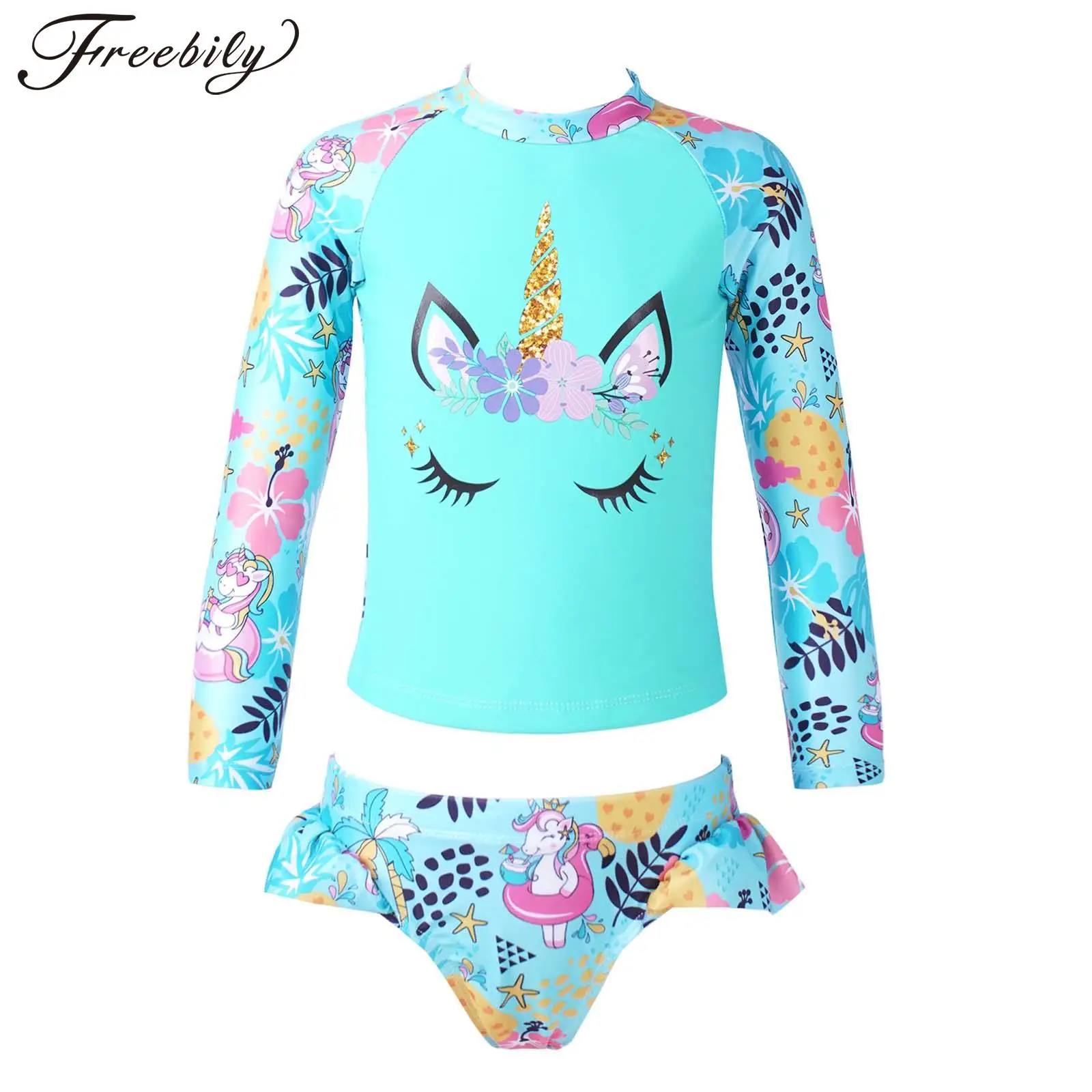 Kids Swimwear Swimsuit New Print Girls Tankini Bikini Set Children Two Pieces Bathing Suit Rash Guard Shirt Set Beachwear two piece swimsuit kids two piece swimwear