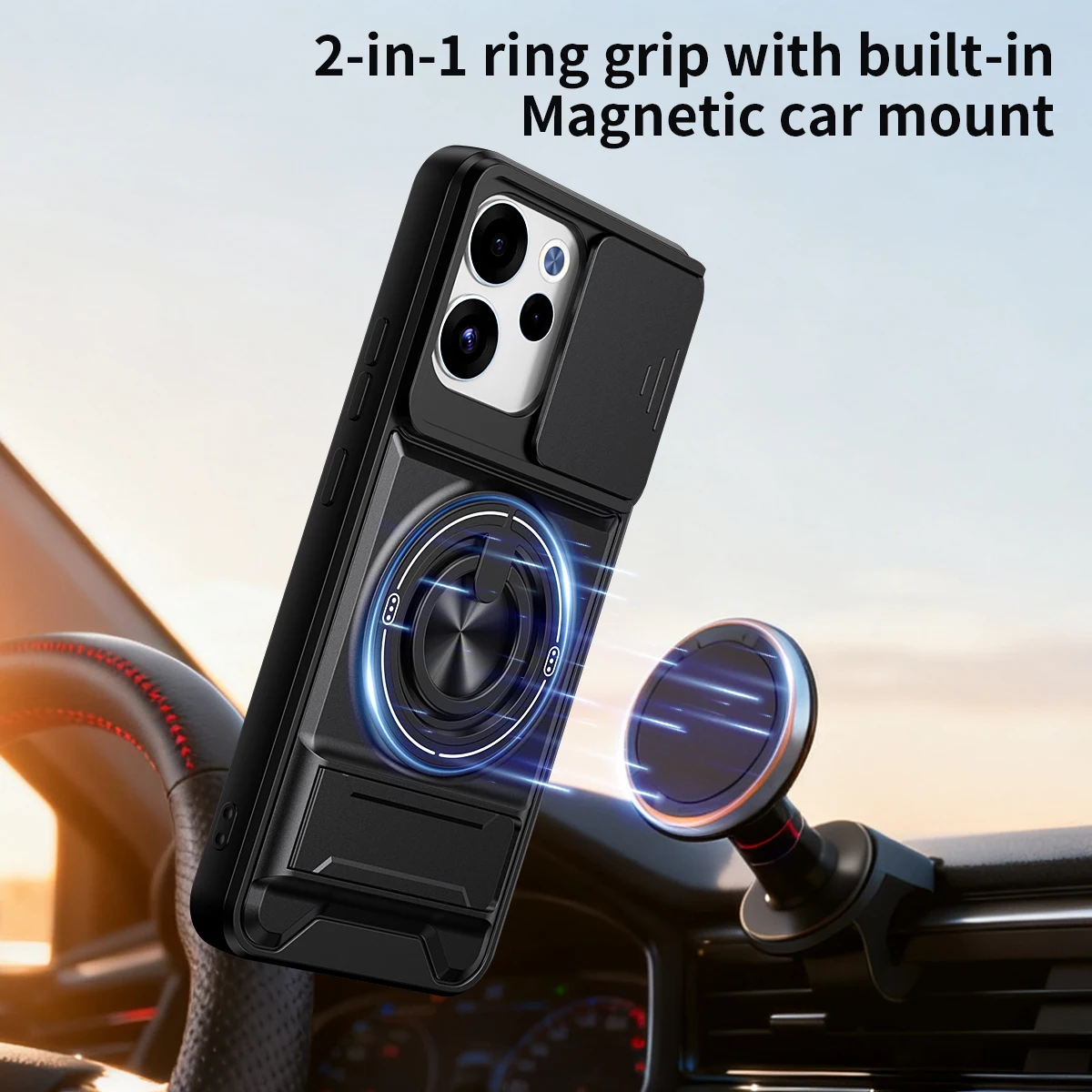 Rotatable Slide Camera Protection Ring Stand Shockproof Phone Case Cover