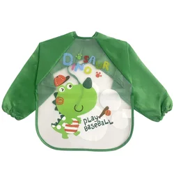 Waterproof Cartoon Long Sleeve Bib and Smock (Green dinosaur)