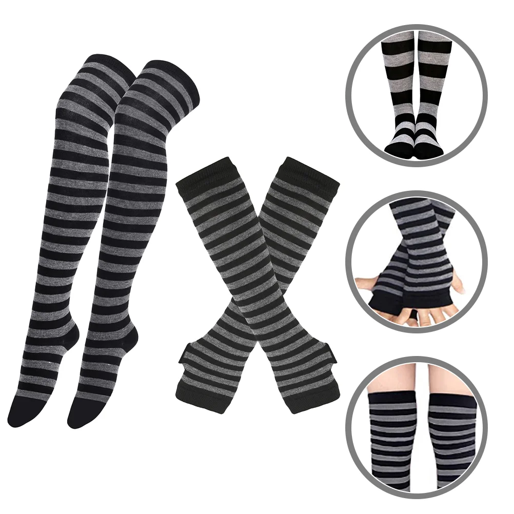 

Striped Glove Stockings Higher Socks Elastic Women Christmas Set Light Arm Gloves Long Polyester and Spandex Warmers