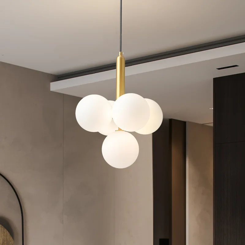 Milky White Glass Round Ball Chandeliers Nordic Magic Bean Bubble Ball Lamps Living Room Bedroom Bedside Dining Table Chandelier