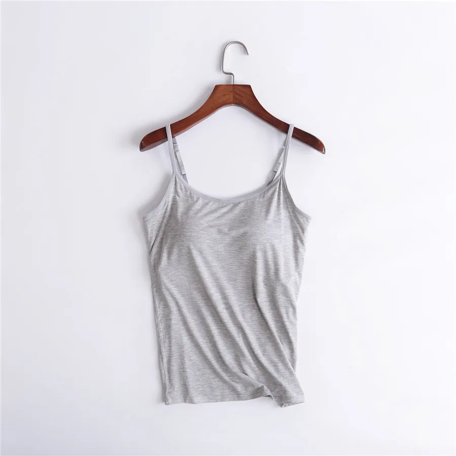 Sports Tank Women Summer Padded Tank Top Soft Casual Bra Ladies Spaghetti Cami Top Vest Female Camisole Built In Bra Adjustable Strap
