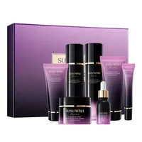 Ensemble d'essences hydratantes luxueux et élégant en neuf pièces, comprenant lait nettoyant, eau d'essence, lotion d'essence, sérum d'essence, crème hydratante, crème pour les yeux, masque de nuit, contenant de la niacinamide, de l'extrait de Centella Asiatica et d'autres ingrédients, routine de soin du visage quotidienne, formule sans alcool, texture délicate, doux et non irritant, facile à absorber, hydrate la peau en profondeur, emballage exquis, recommandé pour offrir en cadeau. 6