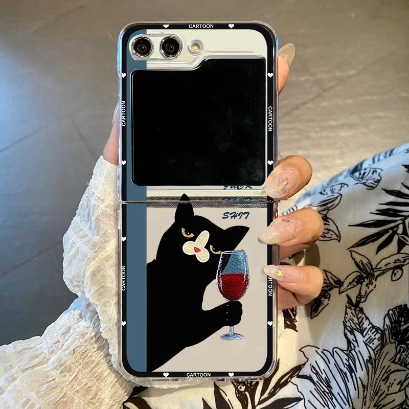 INS Korea Cute Doodle Angry Cat Clear Hard Folding Phone Case