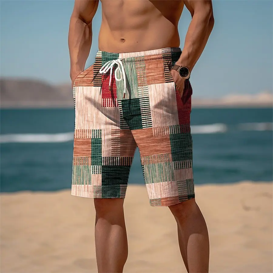 2024 Summer Hawaiian Beach Shorts Holiday Casual Colorful Plaid Print Sportswear Quick Drying Trunks Ice Shorts Hawaii Swimsuit 5