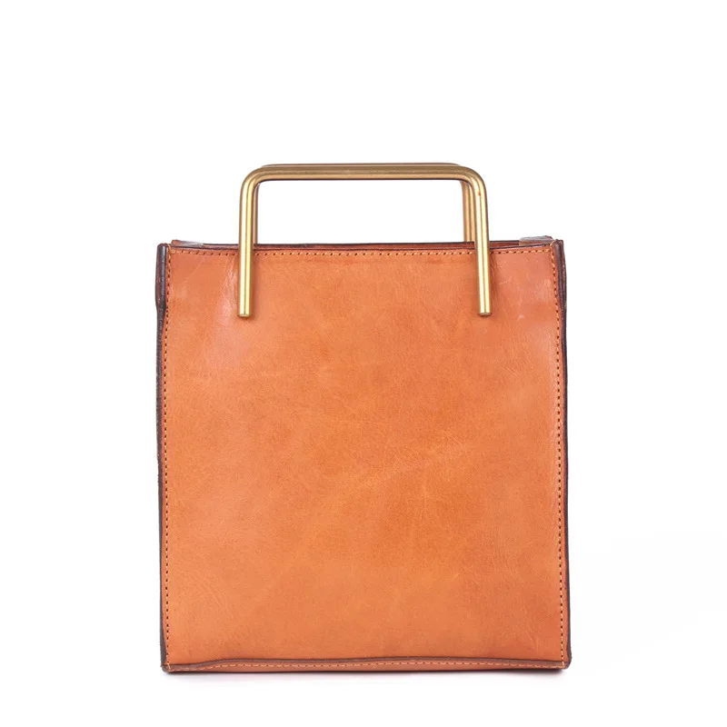 Top Layer Vegetable Tanned Cow Leather Square Handbag European And American Retro Literature Women's Leather Messenger Bag Women