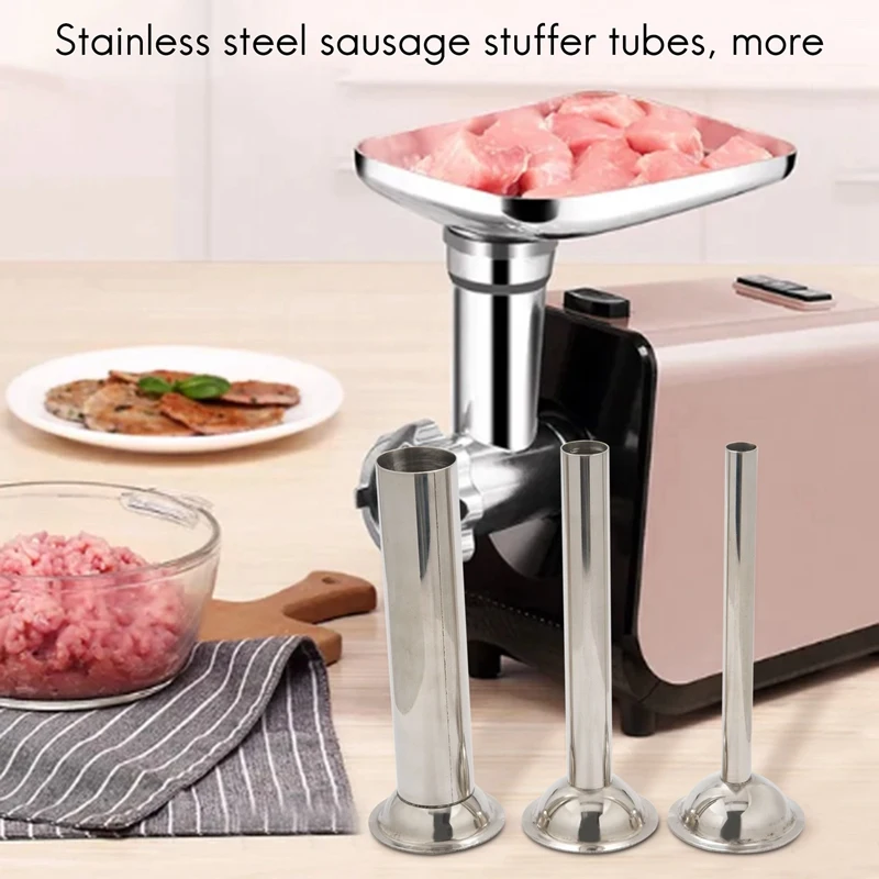 Kitchen Utensils 3Pcs Stainless Steel Sausage Stuffer Filling Tubes Funnels Nozzles Spare Parts Filler Tube Base Diameter:58Mm