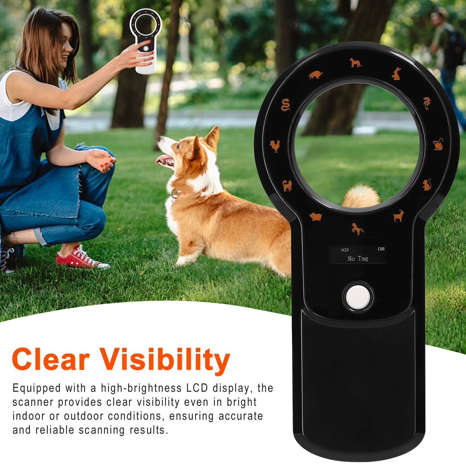 Pet Microchip Reader Scanner 2.4G/BT Wireless RFID Chip Scanner Rechargeable Animal Tags Support EMID FDX-B 1024 Data