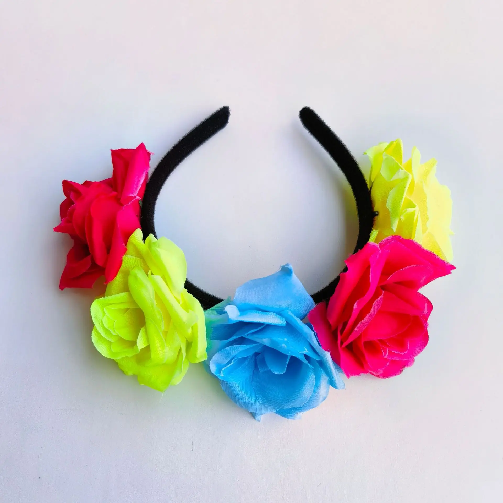 6 Pcs Boho Floral Crown Stretch Rose Flower Headband Girls Rainbow Headband Rainbow Artificial Rose Headband Colorful Boho Simulation  main image 4