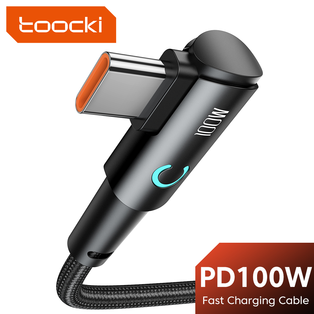Toocki 90 Degree Elbow USB Type C Cable 100W 5A Fast Charging Data Cord For Huawei Xiaomi Samsung USB C To Type C Cable Gaming