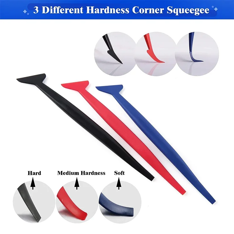 5Pcs Car Vinyl Wrap Tool Kit Flexible Micro Stick Corner Squeegee Curves Slot Tint Tucking Tool with Different Hardness
