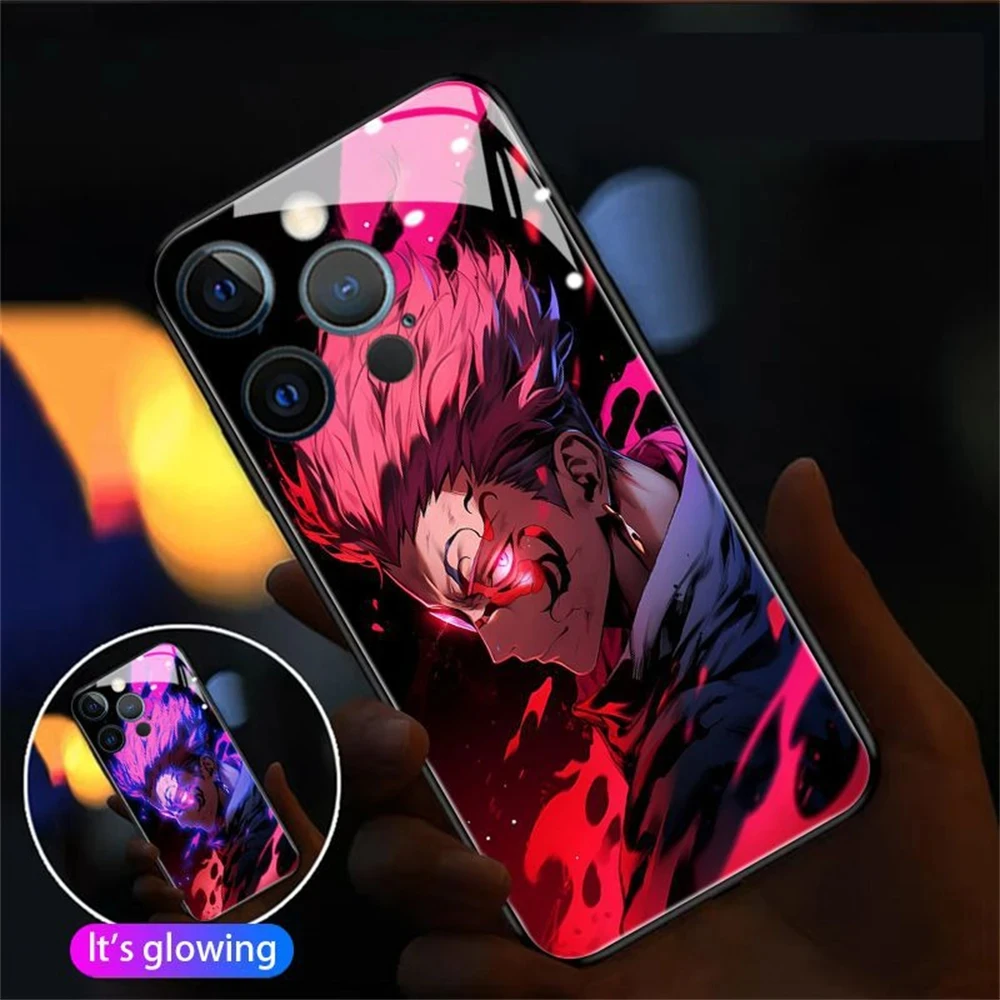 Popular Japanese Anime Pattern Smart Voice Controlled LED Light Phone Case For iPhone 15 14 13 12 11 Pro Max XR XS Plus SE2020