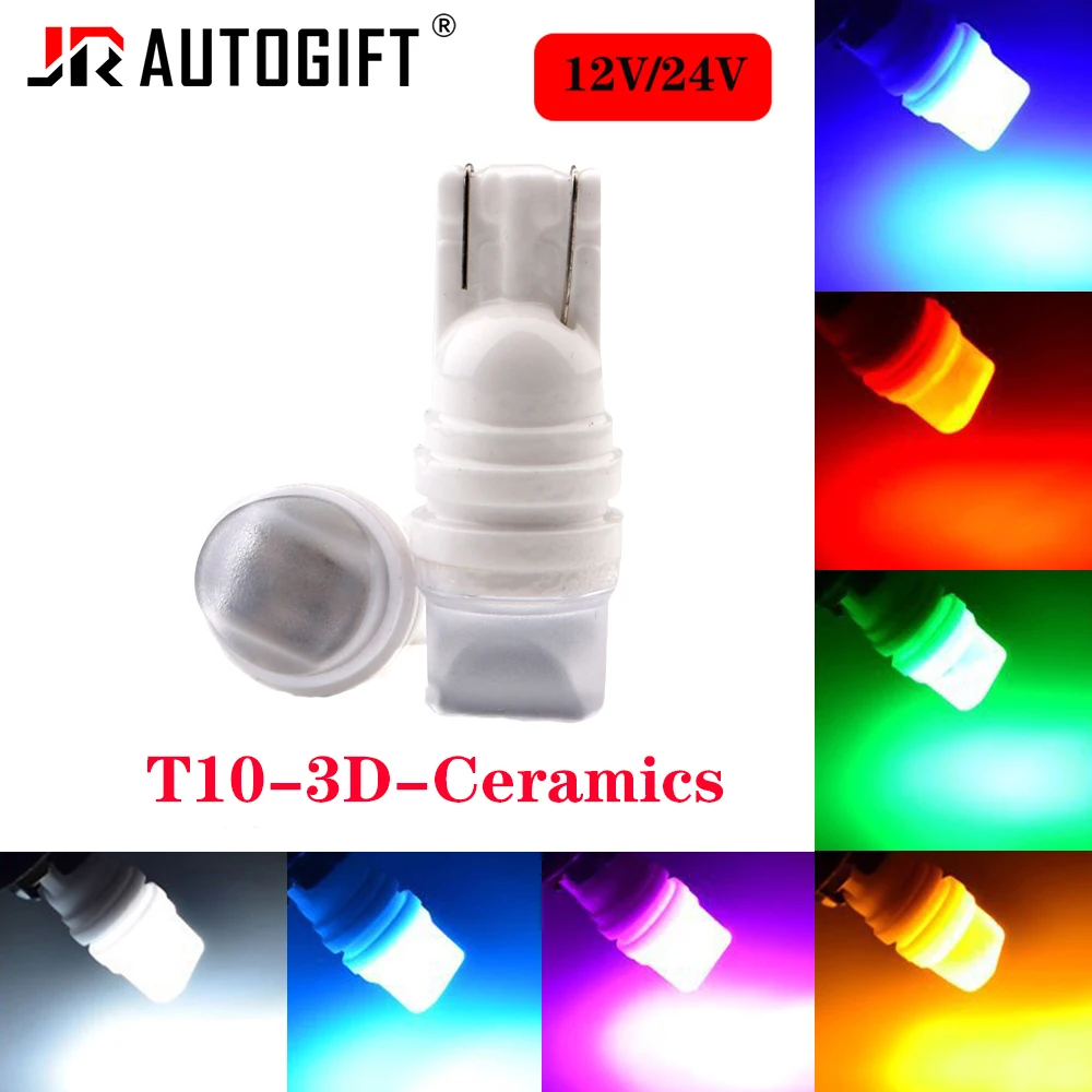 

50X 24V 12V T10 W5W 3D Ceramics Led Car Turn Side Light Marker Lamp 2835 3SMD Auto Wedge Parking Bulb License Plate Lights Red