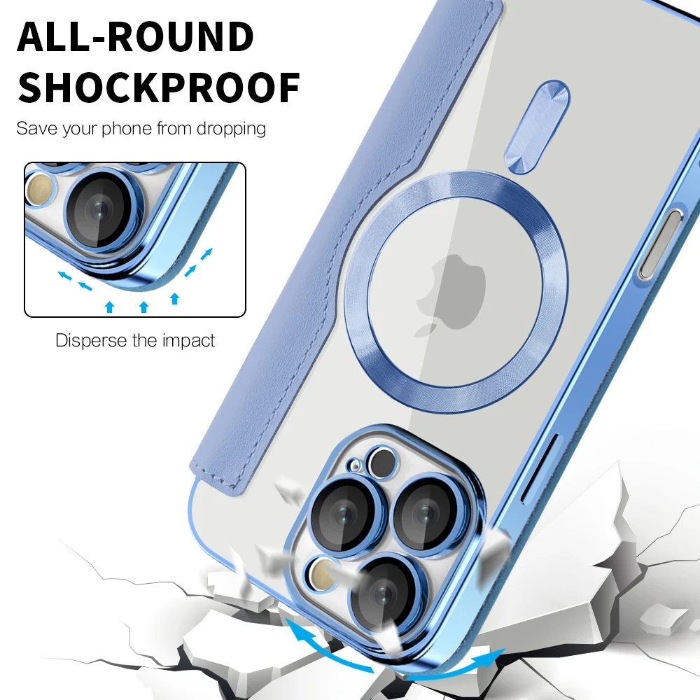 Premium Flip Magnetic Leather Case with Wireless Charging and Transparent Card Wallet Cover