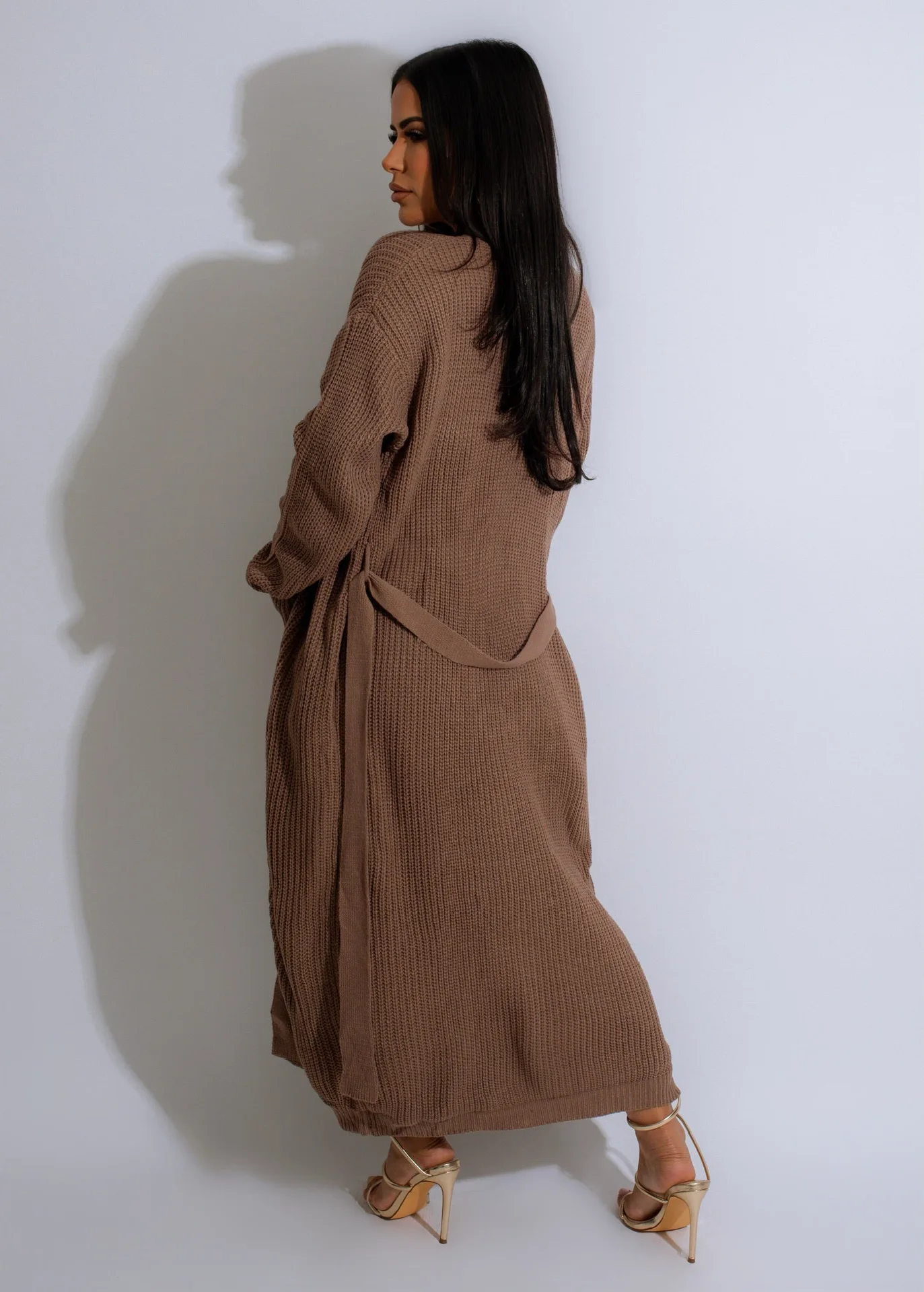 Women Knitted Loungewear 3 Piece Set Tube Top+Drawstring Shorts+Long Sleeve Cardigan Fall Winter Pajamas Loungewear Women Sets