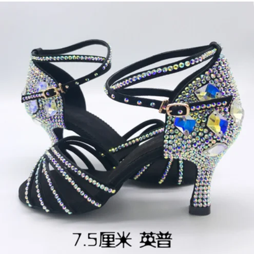 Latin Dance Shoes Full Rhinestone Girls Latin Dance Shoes Soft Bottom Adult SALSA Diamond Salsa Latin Ballroom Shoes 6