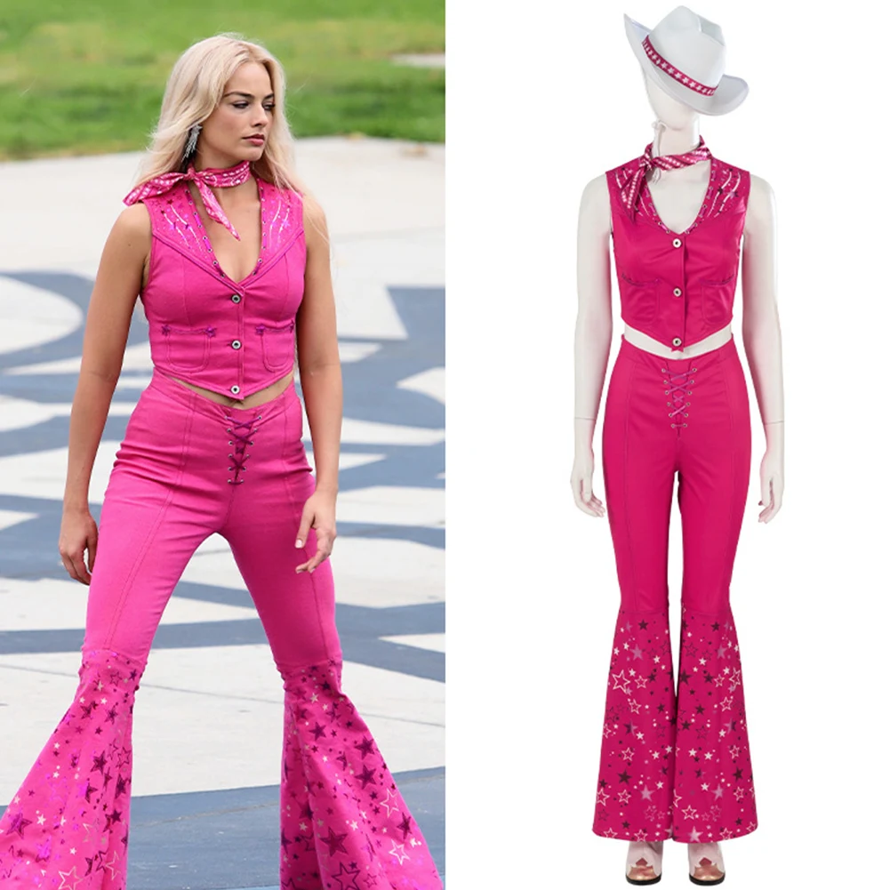 Roupas Vestido da Boneca Barbie Novo Filme 2023 Margot Robbie Kit  5(1vestido Xadrez Rosa rodado, 1vestido curto com short e chapéu, 1Maiô  listado, 1conjunto listado Ken, 1conjunto vermelho/azul Ken em Promoção na