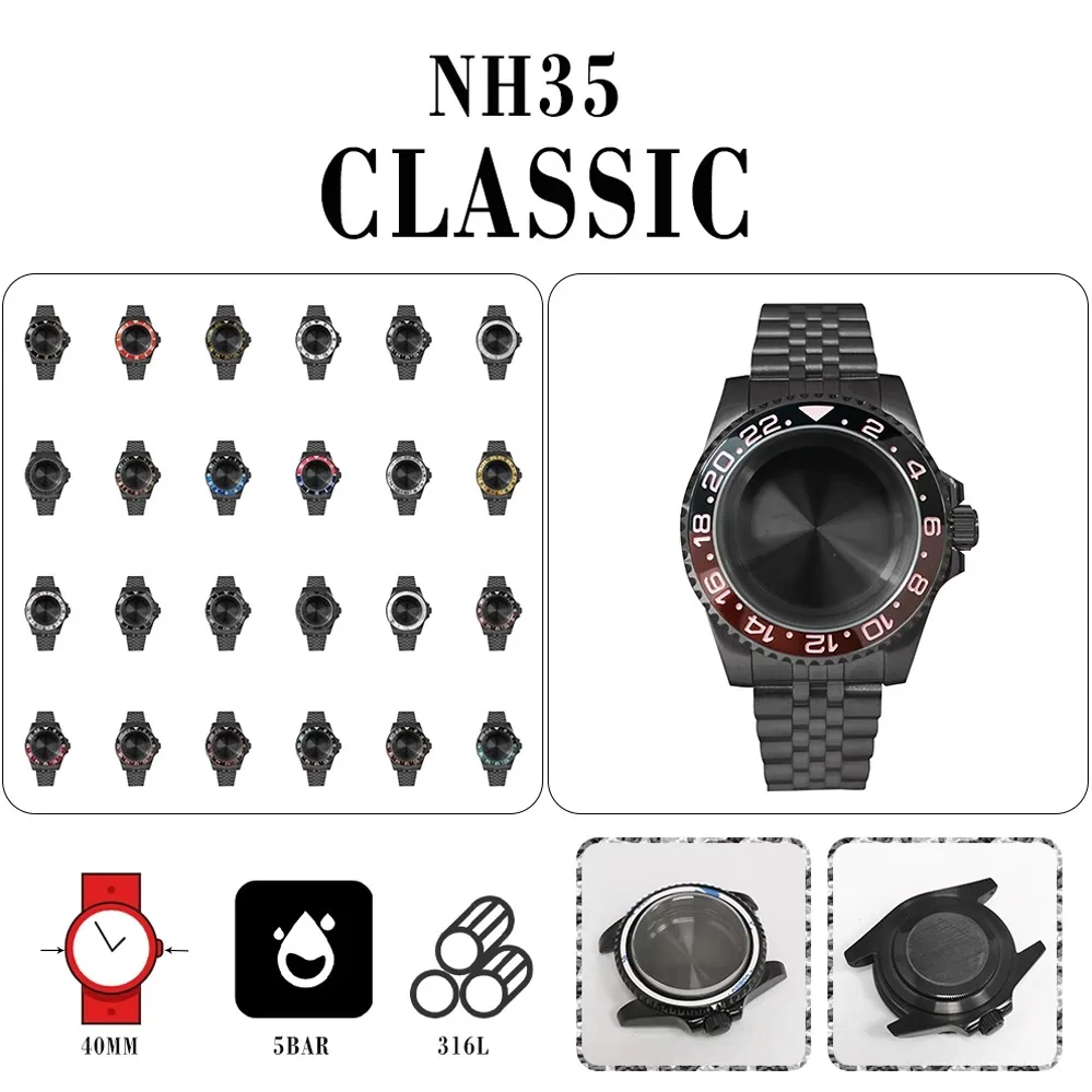 

PVD black SUB stainless steel case + 5 baht with dense bottom 40mm Sapphire flat mirror glass can be installed NH35/NH36