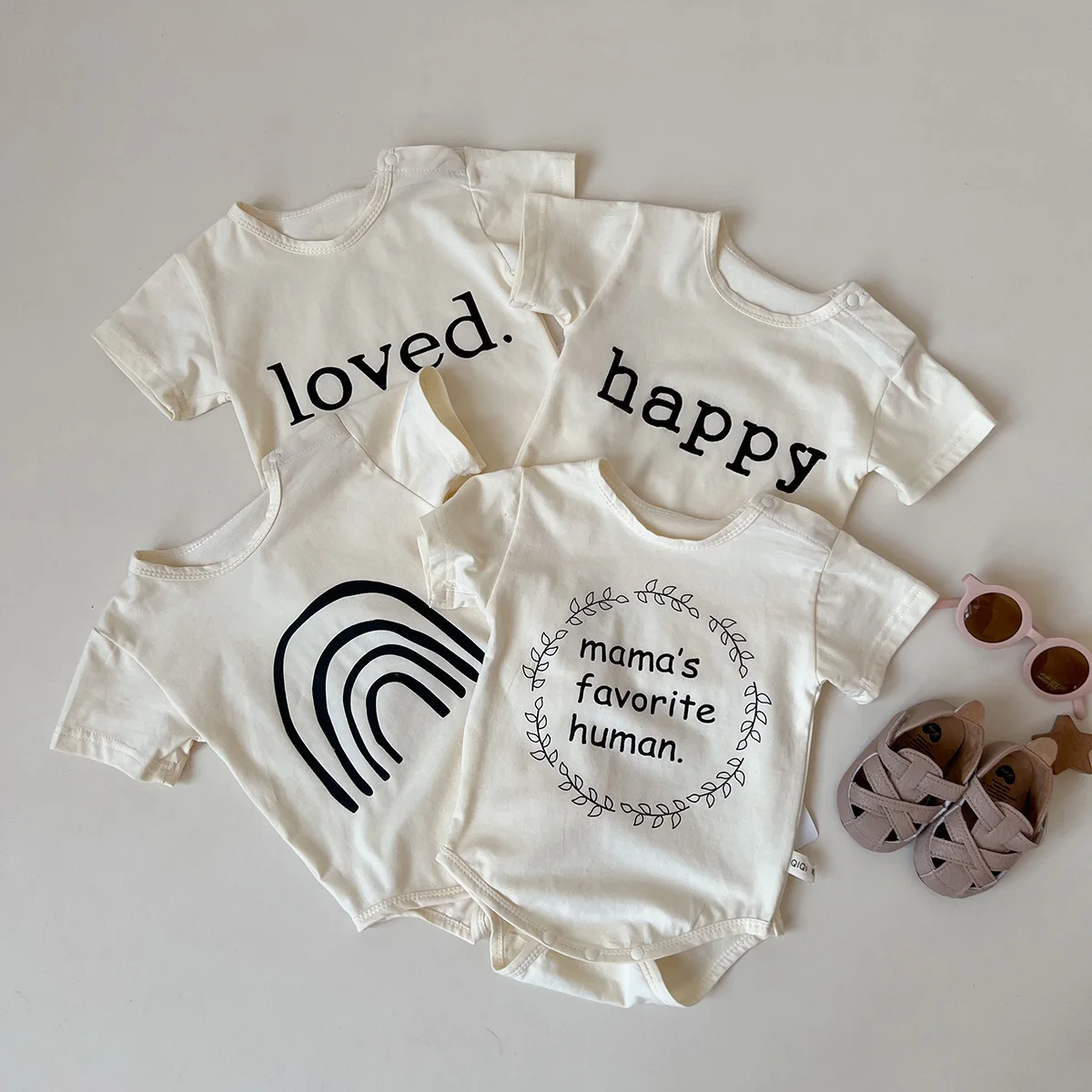 

2023 Summer New Baby Cute Letter Print Short Sleeve Bodysuit Cotton Newborn Happy Print Jumpsuit Infant Boy Girl Clothes 0-24M