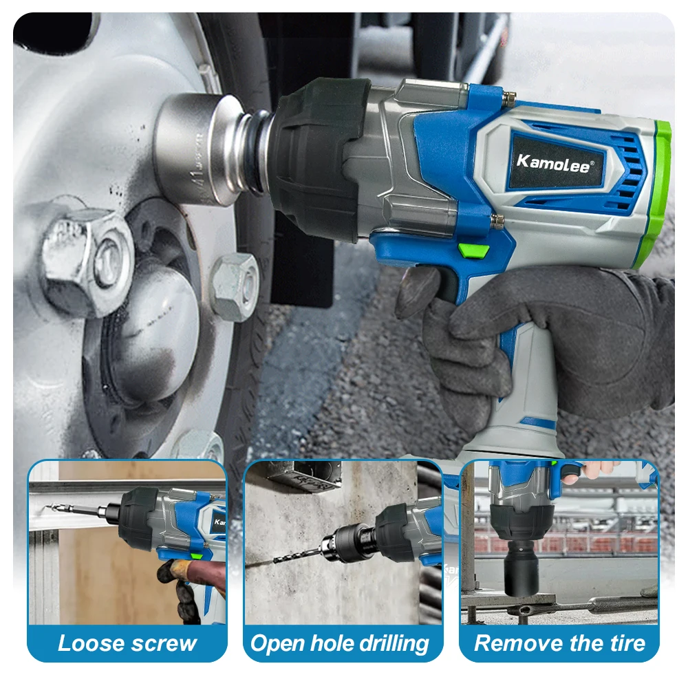 Kamolee 4100NM Brushless Electric Wrench 3/4 inch Cordless Impact Wrench Handheld Power Tool For Makita 18v Battery 4