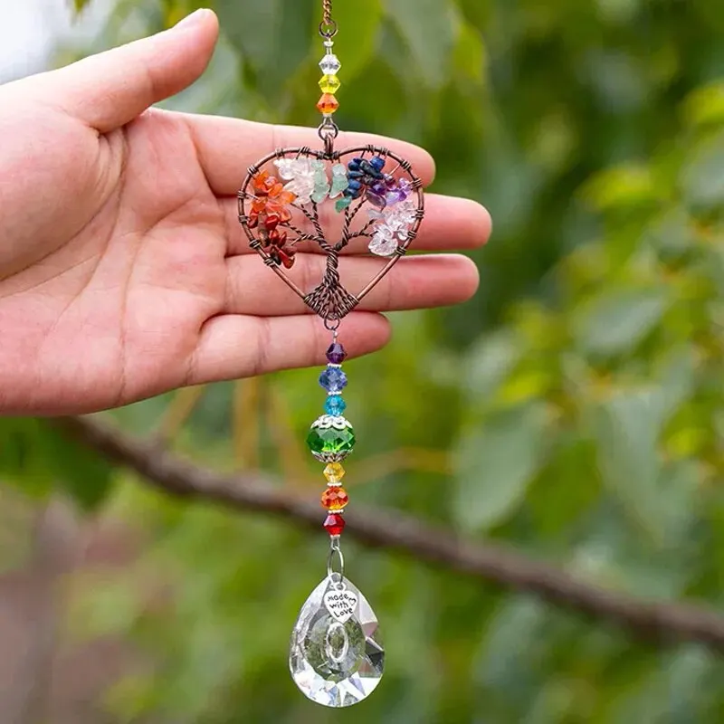 Colorful Original Stone Tree Of Life Crystal Glass Pendant 1pc Outdoor Garden Light And Sun Catcher Decorative Crafts,sun catcher,sun catchers,crystal pendant,solar garden light