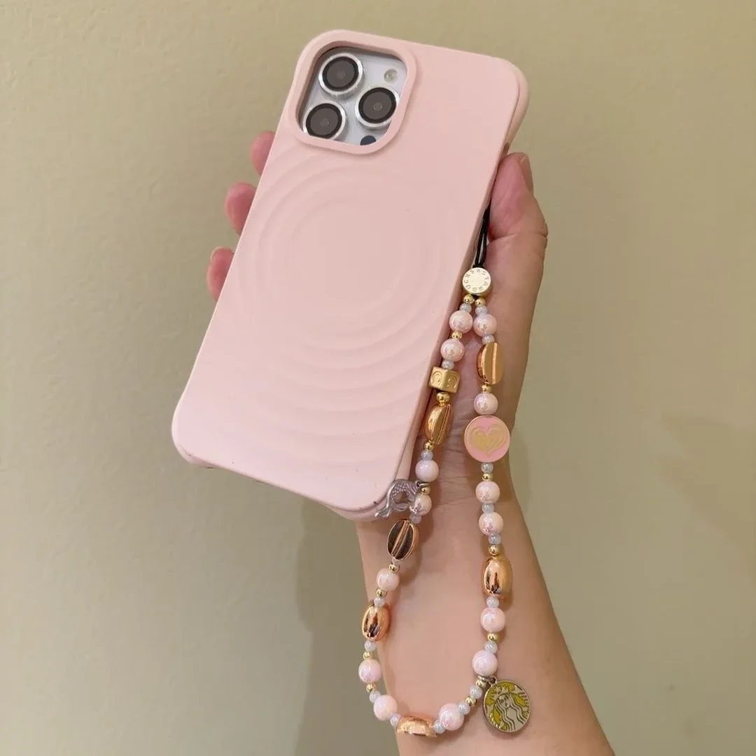 Sakura Pink Ripple Silicone Engraved Letters Magnetic Phone Case Cover for IPhone 12 13 14 15 Pro Max Case