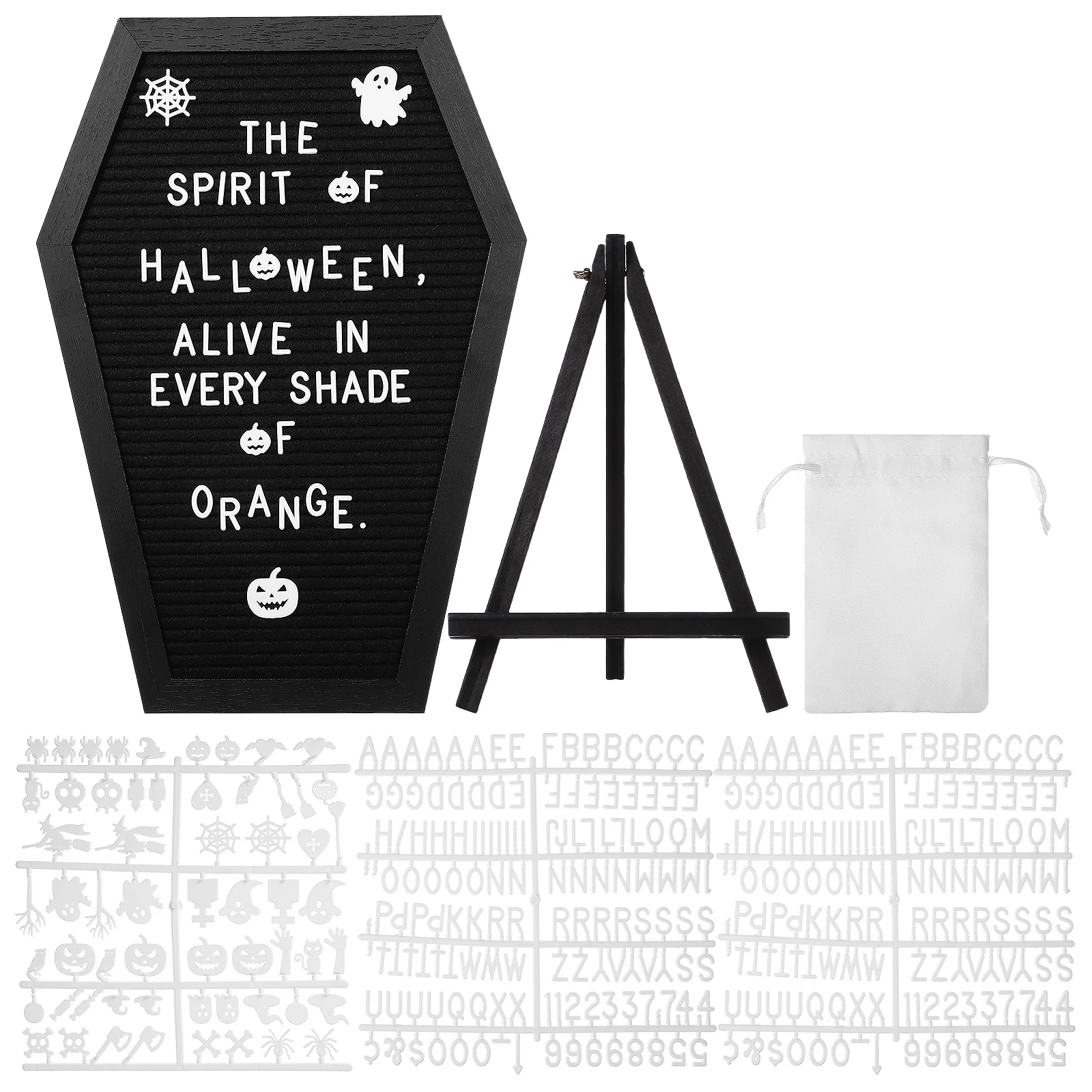 1 Set Coffin Letter Board Halloween Coffin Shape Felt Message Board  Wooden Frame Spooky Decor For Home Office And Party