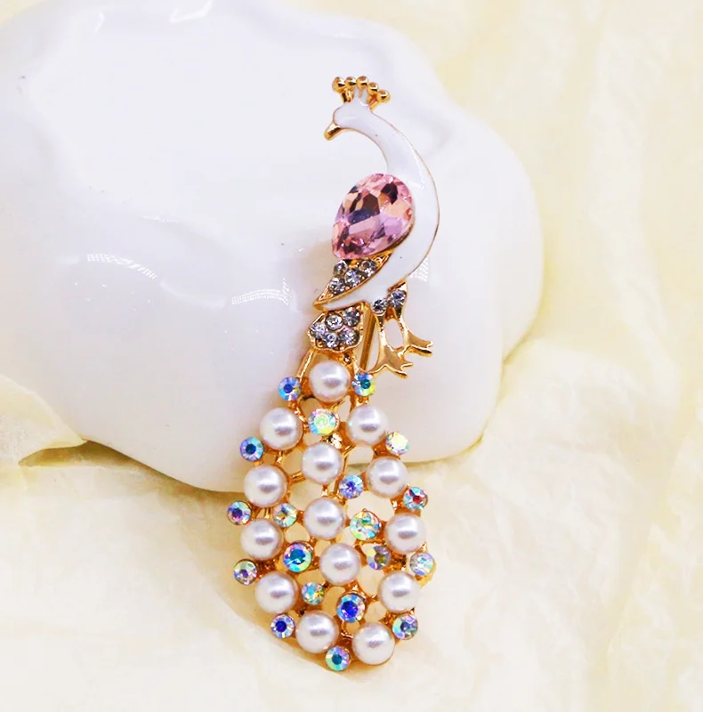 Peacock Pearl Brooch For Wedding Embellishment