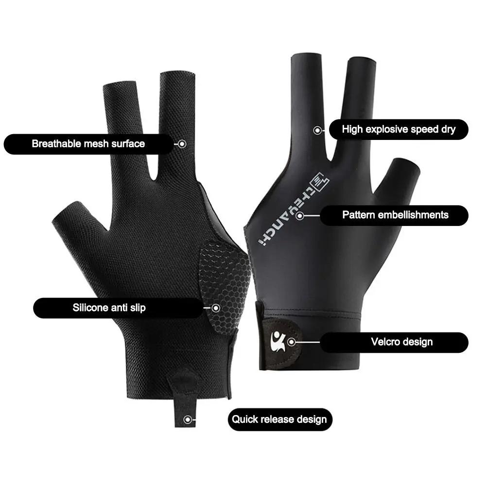 Elastic Billiards Glove Non Slip Breathable Billiard Training Gloves Left and Right Hand Three Fingers Glove