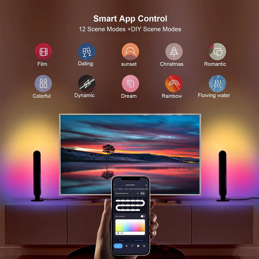 Smart LED Strip Lights with Remote Control For Room Gaming TV Party Decoration Sync with Music RGB Desk Lamp 1/2packs