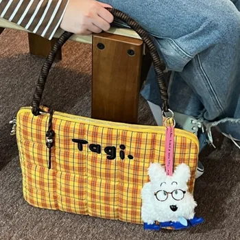 Borsa per Laptop 14 Pollici con Motivo a Quadretti, Borsa a Tracolla con Cuscino Ricamato, Custodia Antiurto per iPad e Macbook